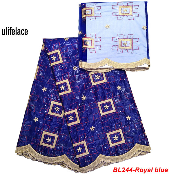 Royal blue Beaded Bazin Riche Getzner fabric 2 Yards Mesh High quality African French Lace For Nigerian bazin riche dress BL-244