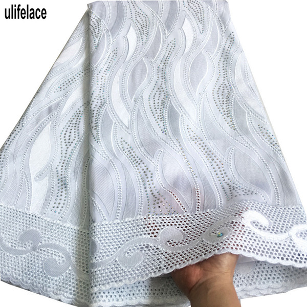 White Swiss Voile Cotton Lace Fabric Embroidery African Swiss Voile Lace In Switzerland With stones High Quality Swiss Dry Laces SW-408