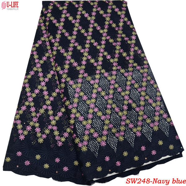 High Quality Purple Nice Flower Lace 2018 African Voile Swiss Lace Fabric African Swiss Cotton Voile Lace Fabric SW-248