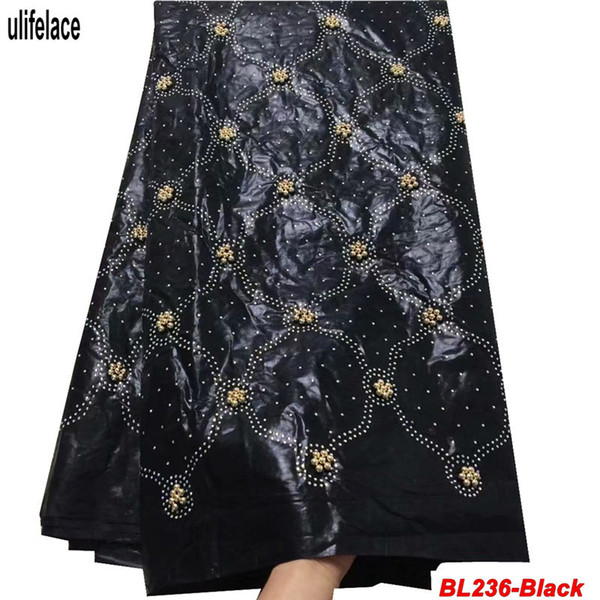 Tissu bazin riche getzner 2019 Black basin getzner with beads and stones high quality plain african Bazin fabric for dress BL-235