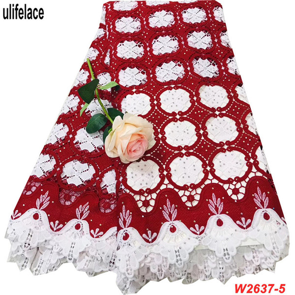 High quality African French guipure Lace Fabric Latest Water soluble Swiss Lace Fabric for nigerian milk silk lace applique W2-637