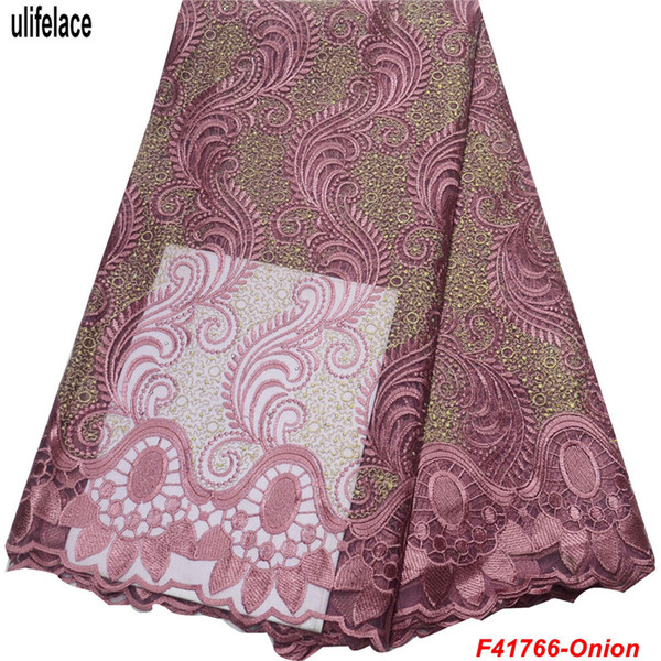 Onion color Mesh French lace fabrics 2019 African lace fabric Nigerian Embroidered Wholesale tulle lace Fabric For Women Dress F4-1766