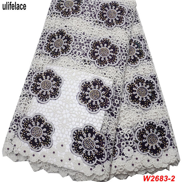 African Latest Guipure Lace Fabric High Quality Color Beaded Velvet Fabric Embroidery milk silk Nigerian Party Dress W2-683