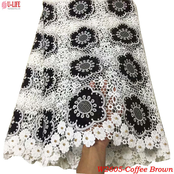 ulifelace new design tulle Guipure lace fabric high quality African Velvet fabric with beaded Nigerian Lace wedding Dress material W2-605