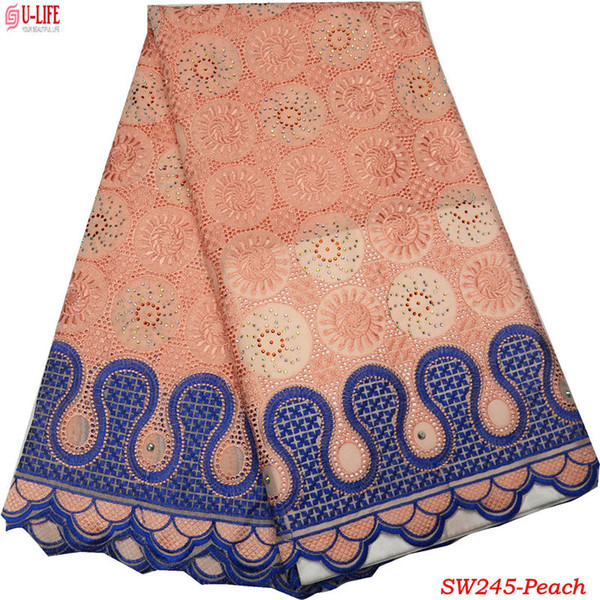 2018 Peach Color Latest African Cotton Swiss Voile Lace Fabric High Quality African Swiss Voile Lace In Switzerland SW-245