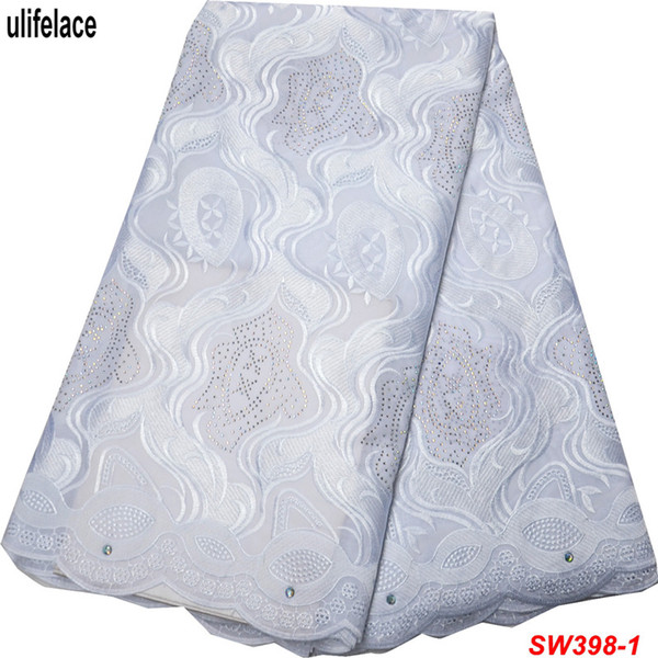 Pure White Cotton New African Lace Fabrics High Quality Swiss Lace Fabric Stones Nigerian Lace Fabrics For Wedding Dress SW-398