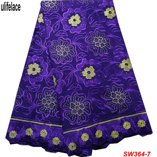 High Quality Swiss Voile Laces In Switzerland African Purple Color Dry Cotton Lace Fabric Nigerian Man Voile Lace 5Yards/lot SW-364