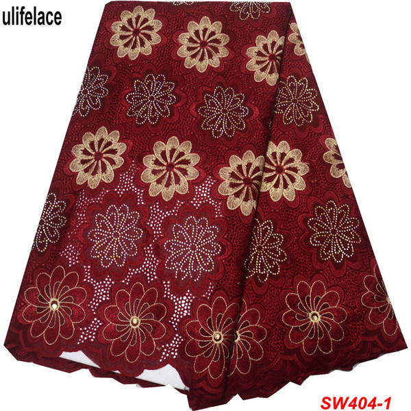 African Lace Fabrics High Quality Wine Red Cotton Lace Swiss Voile With 2019 Stones Swiss Voile Lace In Switzerland SW-404