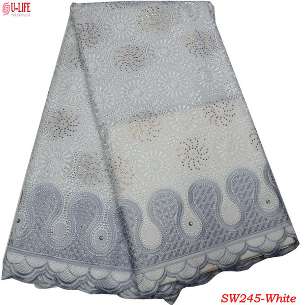 2018 High Quality African Swiss Voile Lace 100% Cotton Embroidered African Lace fabrics In Switzerland For Wedding SW-245