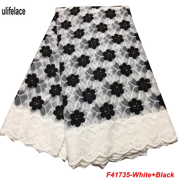 Latest White&black Tulle Lace Fabric African French Lace Fabric With Nice Flower Latest African Laces 2019 beaded lace applique F4-1735