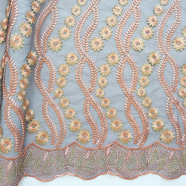 Peach Net Lace Material Teal Wedding Nigerian French Tulle Lace Fabric Latest African Lace With Beads