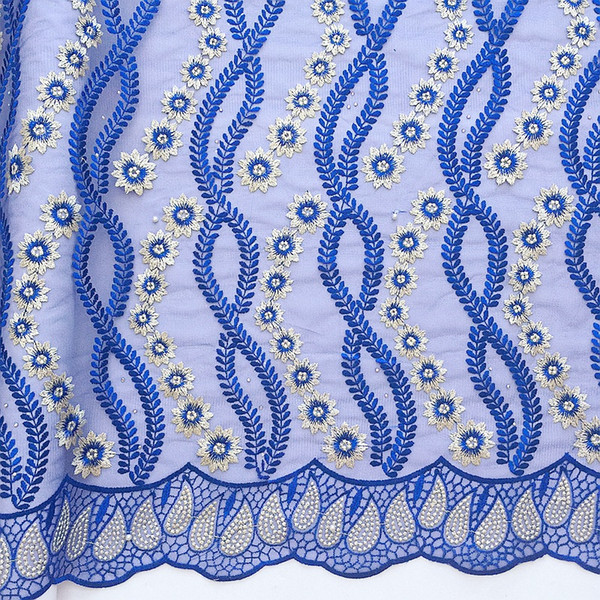 Royal Blue Africa Lace High Quality Mesh Material Indian Whole Sale Embroidery Lace Fabric Peach Tulle French Lace Fabric