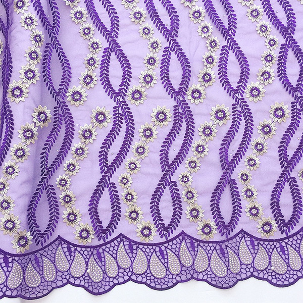 Latest African Lace Fabric Beaded Guipure Magenta Purple Lace Fabric Wholesale Africa Tulle Swiss Lace Fabric For Wedding