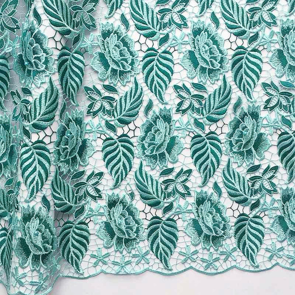 Latest African Lace Fabric Water Soluble Lace Green Swiss Nigerian Beaded Cord Guipure Lace Fabric For Wedding Dress