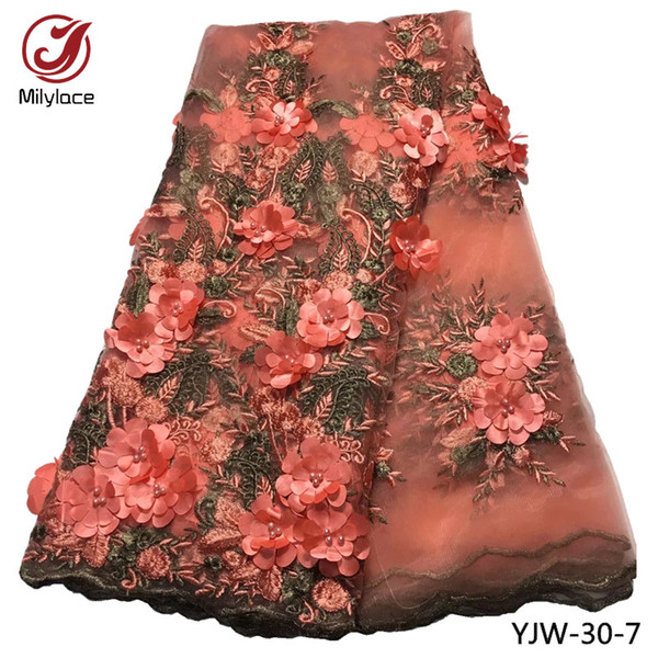 3D Appliqued Lace African Lace Fabric Good Quality French Lace Fabric 5 Colors Tulle Net Laces Fabrisc 5 Yards Per Lot YJW-30