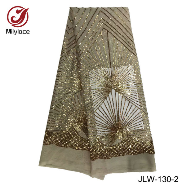 High quality african lace fabric with sequins embroidery tulle lace material french tissue lace fabric for party JLW-130