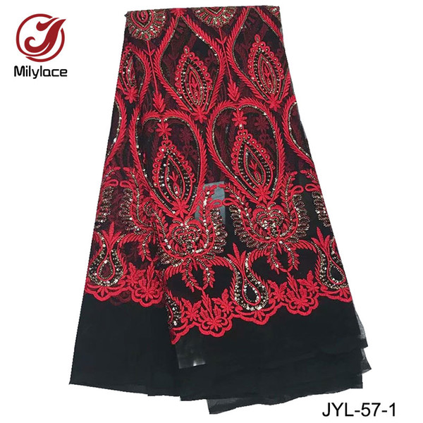 New coming african lace fabric with sequins high quality embroidery net lace fabric wholesale french lace fabrics JYL-57