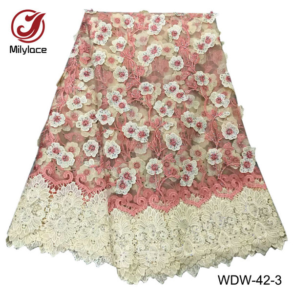 Pretty african lace fabric with rhinestones embroidery beads tulle lace material french net lace fabric for party WDW-42