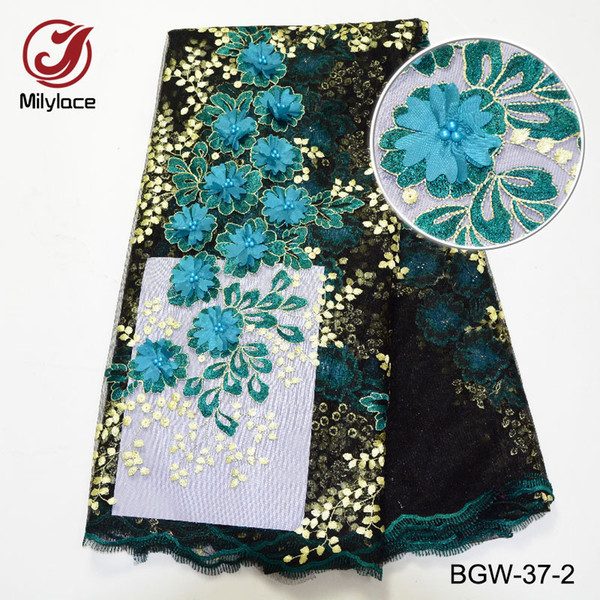 Wholesale beaded lace fabric high quality 3d flower embroidery lace tissue beautiful african lace fabric for garment BGW-37