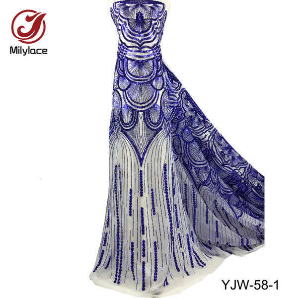 Newest arrival sequins lace fabric pretty design wedding /party dress french lace blue net lace YJW-58