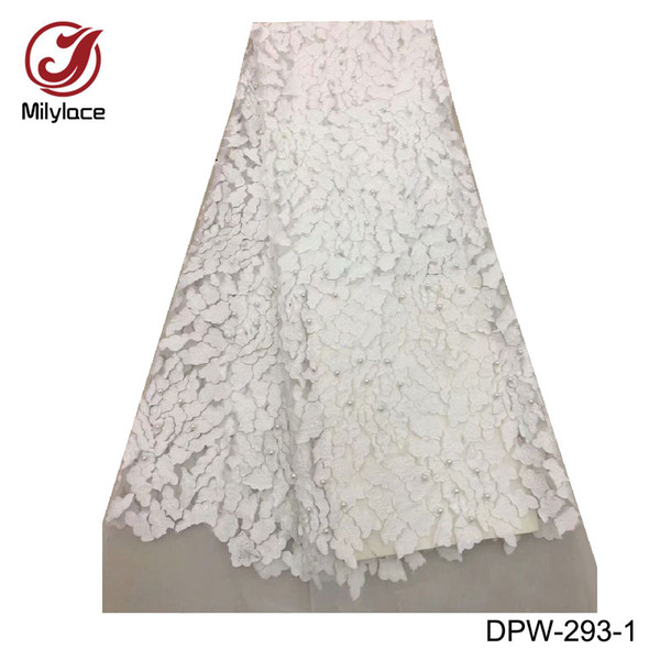 Bridal lace fabric wholesale embroidered beads lace fabric high quality african french tulle lace fabric for wedding DPW-293