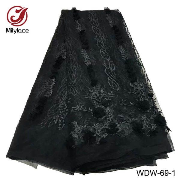 Popular 3d flowers french lace fabric party/bridal wedding dress lace /african nigerian beaded lace fabric 5 yards WDW-69