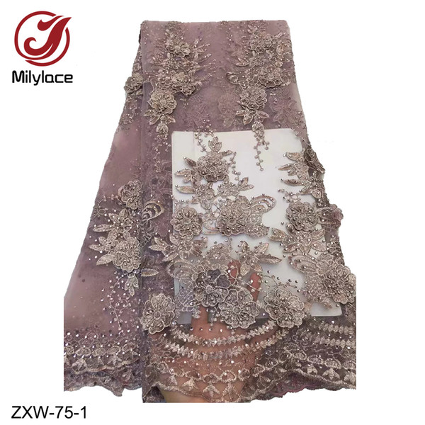 High grade design african lace with lots stones 5 yards luxurious design french lace nigeria peach lace for party ZXW-75