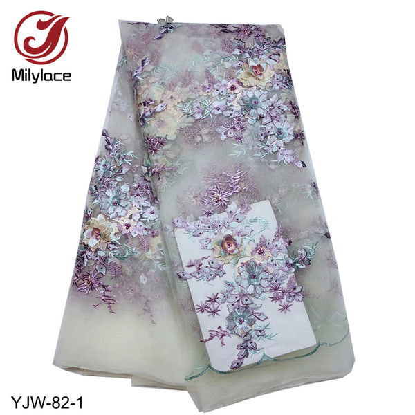 Popular style high end embroidery french net lace rhinestones 3d flowers tulle lace african YJW-82