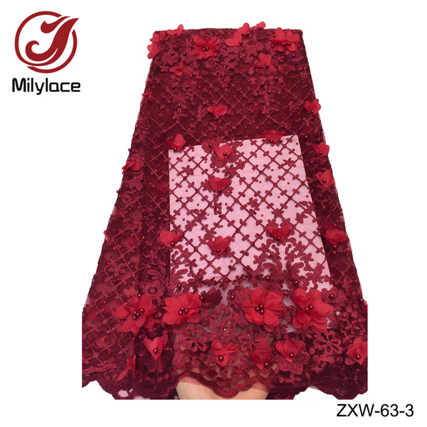 2019 French net lace fabric African mesh lace high quality 3d flowers African mesh lace ZXW-71