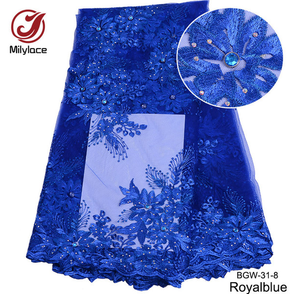 High quality french lace fabric with rhinestones embroidered tulle lace african net lace fabrics for party BGW-31