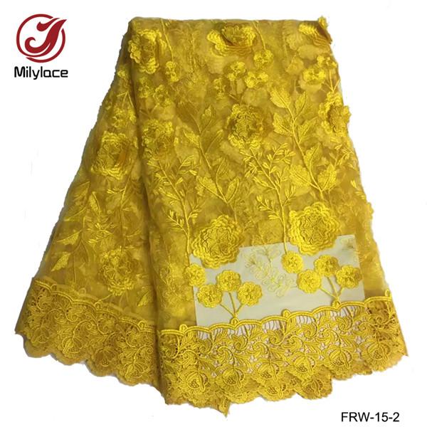 Embroidery 3d flora African lace fabric with multicolor nigerian style French lace fabric for women dress FRW-15