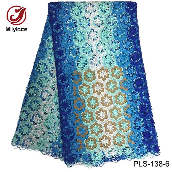 High quality 5 yards guipure lace fabric embroidery unique design ployeater material nigerian lace for wendding dress PLS-138