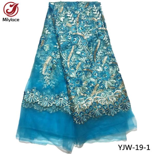 Milylace hand beaded lace fabric from india Embroidery African French tulle net lace fabric with sequins Luxury for dress YJW-19