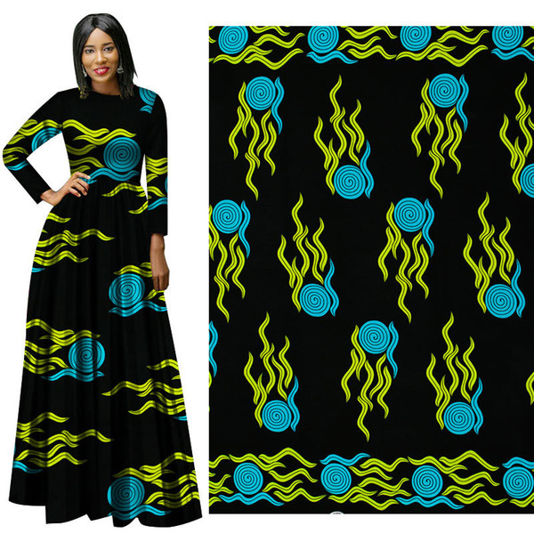 Fashion African Wax Print Fabric soft cotton Fabric black & blue &yellow Fabric Ankara African Batik for dress