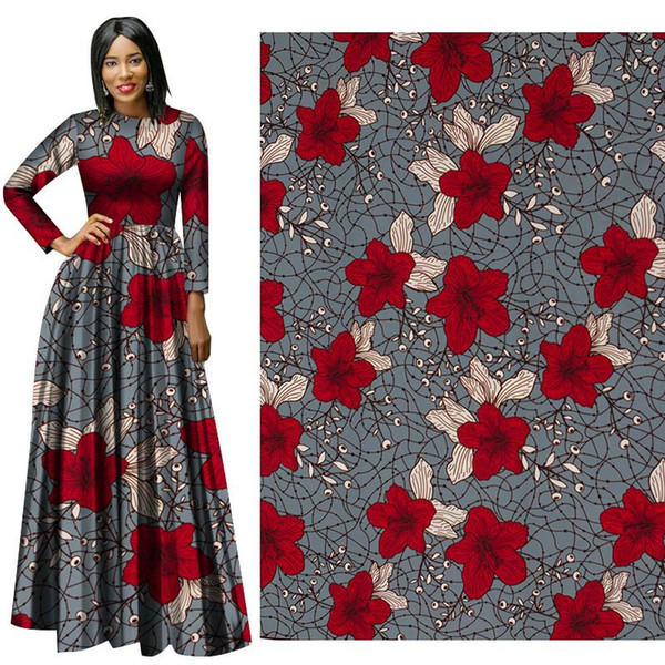 New red flower cotton binta Real Wax Hollandais Ankara Fabric Flower Printed Wedding Dress Wax Tissus African Fabric