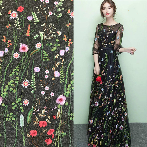 Multicolor Water Grass Embroidery Lace Fabrics African 3D Floral DIY Embroidered Wedding Dresses Cloth Materia Lace Fabric Floral Curtainl