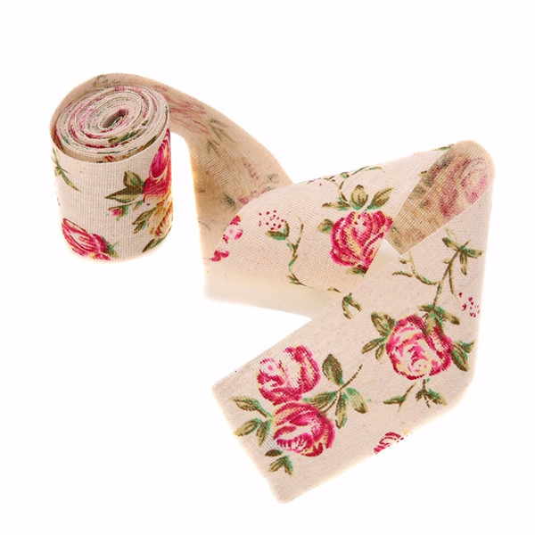 3M Vintage Rose Floral Print Burlap Hessian Ribbon Fabric Ribbons For Wedding Craft Decors