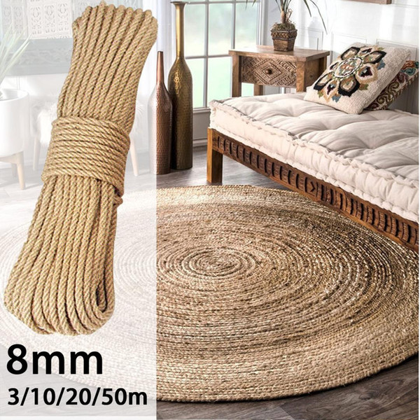 KIWARM 8mm 3m-20m Natural Jute Rope Twine Rope Twisted Cord Macrame String DIY Craft Pet Scratching Handmade Decoration