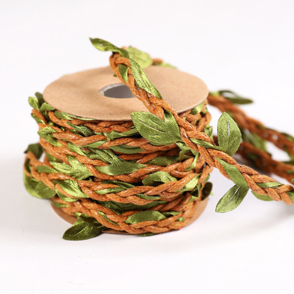 12 Rolls/Box Natural Jute Braided Ropes with Green Leaves for Wedding Decoration JS23