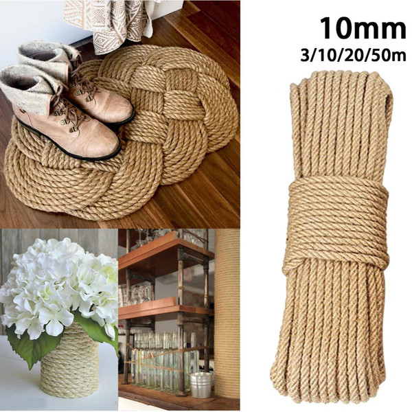 KIWARM 10mm 3-50m Jute Ropes Twine Natural Cord DIY Nordic Home Decor Cat Pet Scratching
