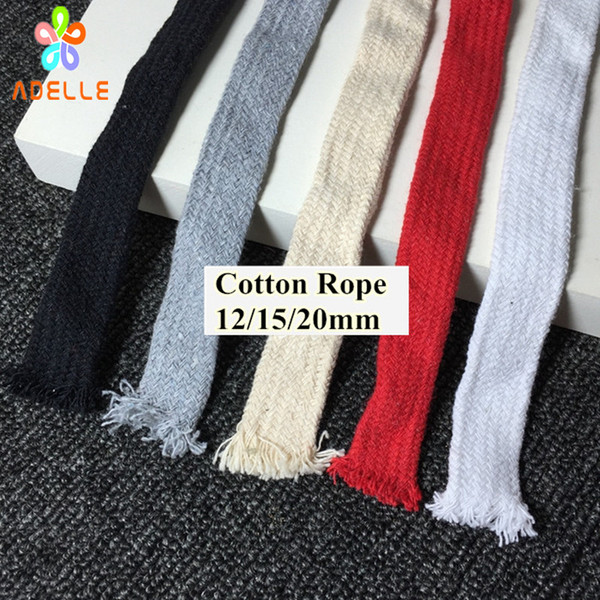 4 colors Cotton Tape 12/15/20mm flat colored braid cotton rope air core thick shoe lace belt accessory free shipping 70-90m