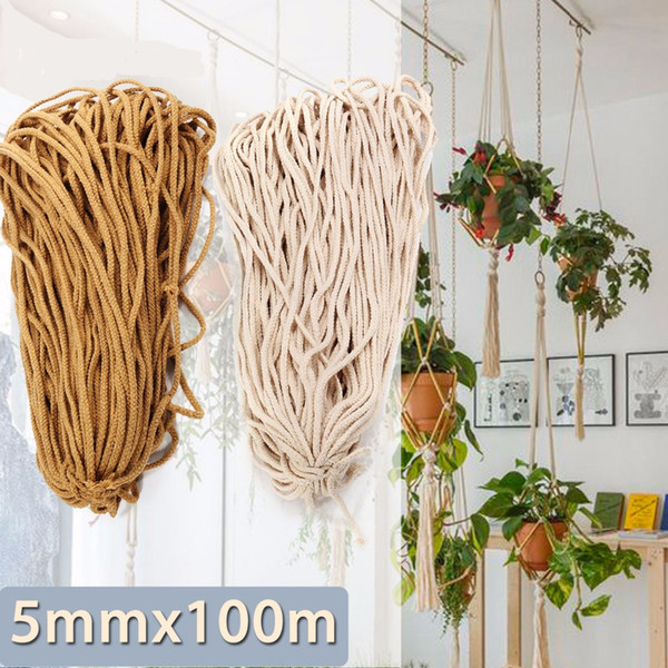 5mmx100m Braided Cotton Rope Twisted Cord Rope DIY Craft Macrame Woven String Home Textile Accessories Craft Gift Beige Khaki