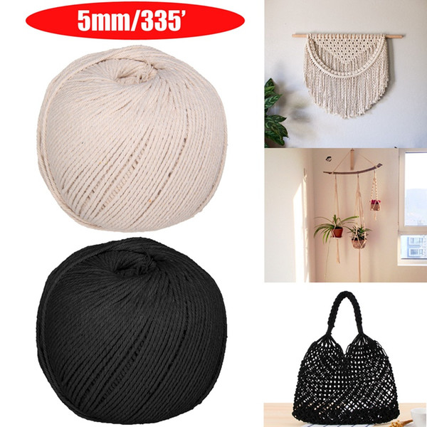 KiWarm 1Pcs 5mm/102m Black/Beige Cotton Twisted Cord Handmade Jute Bundle Rope Decor Crafts Cords For DIY Arts Home Decor