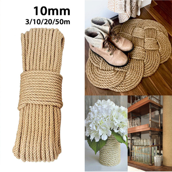 10mm 3-50m Natural Jute Ropes Twine Natural Cord DIY Nordic Home Handmade Decoration Cat Pet Scratching Khaki