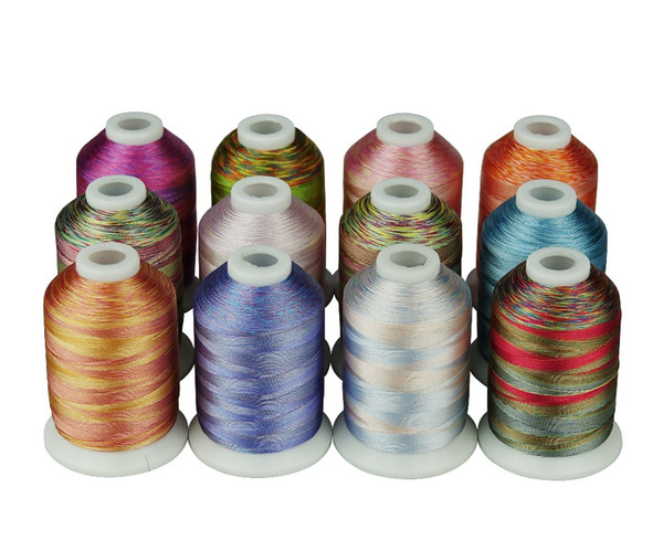 Simthread Variegated Colors Multi-colors Polyester Embroidery Thread 12 Colors 1100 Yards Per Spool