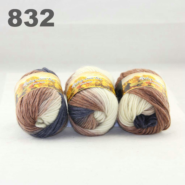 colorful hand-knitted wool line segment dyed coarse lines fancy knitting hats scarves thick line Dark Bronze White Cool Grey 522-832