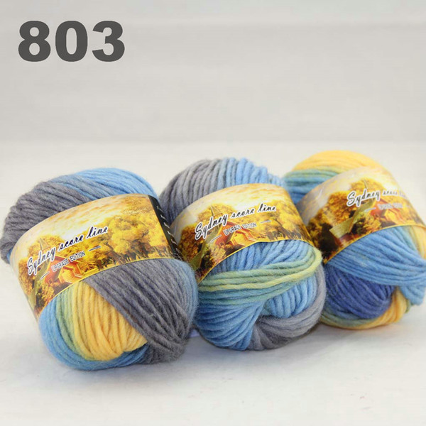 colorful hand-knitted wool line segment dyed coarse lines fancy knitting hats scarves thick line Grey Sky Blue Yellow 522-803