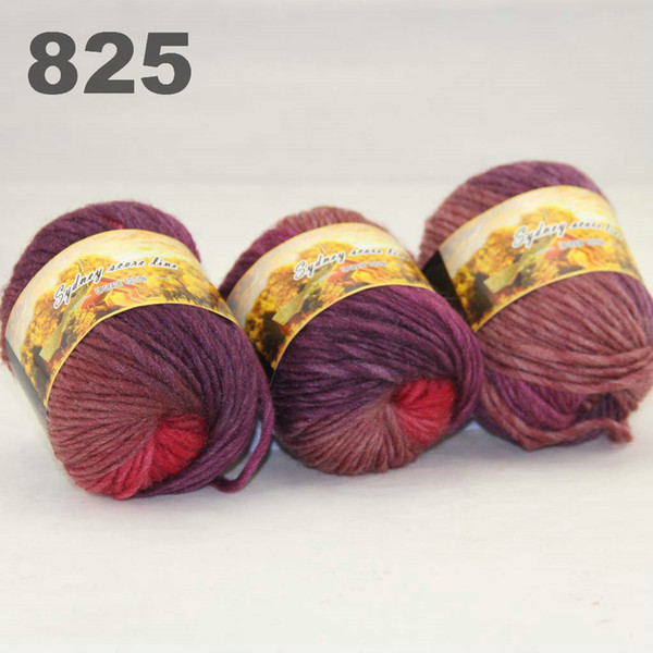 colorful hand-knitted wool line segment dyed coarse lines fancy knitting hats scarves thick line Red Burgundy Plum 522-825