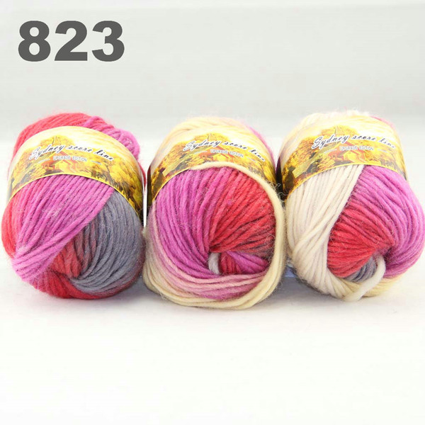 colorful hand-knitted wool line segment dyed coarse lines fancy knitting hats scarves thick line Light Yellow lilac Red 522-823