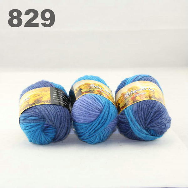 colorful hand-knitted wool line segment dyed coarse lines fancy knitting hats scarves thick line Navy Blue Turquoise 522-829